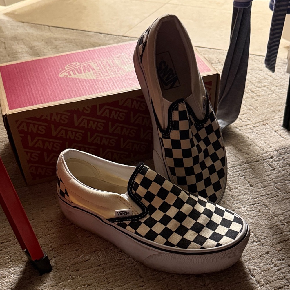 Vans Black and White Checkerboard Slip-Ons platform